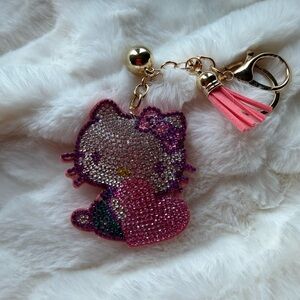 Purse Bling Cute Rhinestone Cat Keychain with Heart